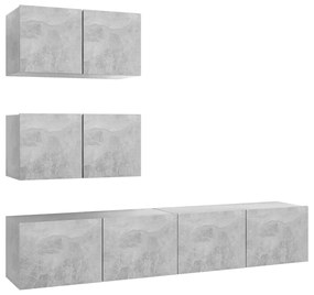 3079130 vidaXL Set de dulapuri TV, 4 piese, gri beton, lemn prelucrat