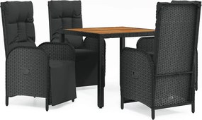 vidaXL Set mobilier de grădină cu perne, 5 piese, negru, poliratan