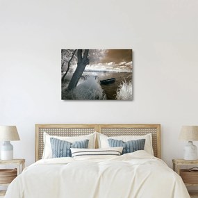 Tablou pe sticlă cu barca pe lac (70x50 cm)
