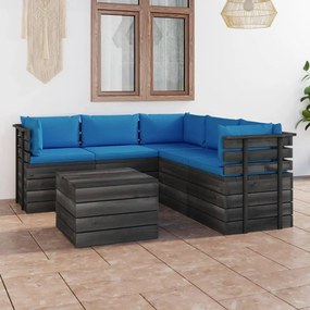 Set mobilier gradina din paleti cu perne, 6 piese, lemn pin Albastru deschis, 6