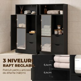 HOMCOM Dulap Baie Îngust cu 2 Sertare și Rafturi Reglabile pentru Bucătărie, Living, Hol, Negru | Aosom Romania