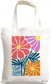 Sacosa de Panza pentru Cumparaturi, Geanta Tote Boho Style 11, 38x34.5 cm, Alba, BEKZ®