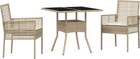 vidaXL Set de masă pentru grădină 3 pcs Bej poliratan
