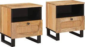 vidaXL Dulap de noapte cu sertar 2 pcs natural 40 x 33 x 46 cm