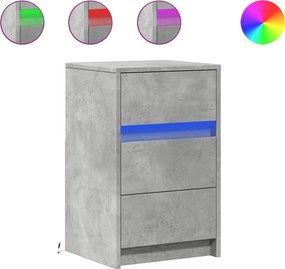 vidaXL Noptieră cu lumini LED, gri beton, lemn prelucrat