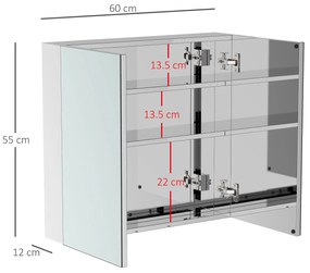 HOMCOM Armară Oglindă Cadru din Oțel inoxidabil cu Depozitare Raft pentru Toaletă Baie dim. 60L x 12l x 55H cm | Aosom Romania