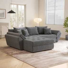 Colțar extensibil dumonde cu ladă de depozitare si sezut confortabil din spuma high-density, Loana Ambience Grey 270x185 cm