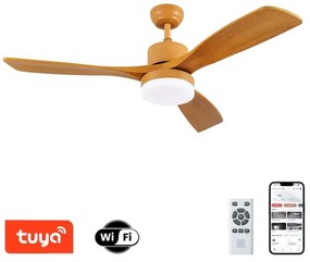 ZEVENTI - Ventilator de tavan MARE LED, 24W/230V, Wi‑Fi Tuya, finisaj stejar + telecomandă