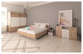 Dormitor GLOBAL247(dulap, pat, 2xnoptiera) - alb/stejar woton