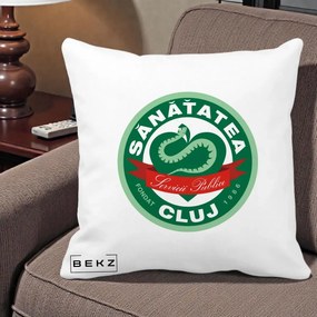 Perna Personalizata Sanatatea Cluj Servicii Publice 1986, 40x40 cm, Alba Mata, Husa Detasabila, Perna Inclusa, BEKZ®