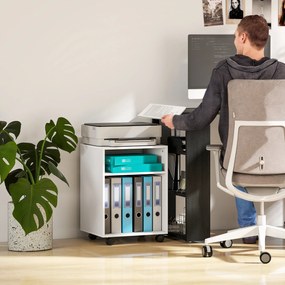 HOMCOM Dulap pentru Imprimantă cu Roți și 2 Rafturi 40x35x55.5 cm, Alb | Aosom Romania