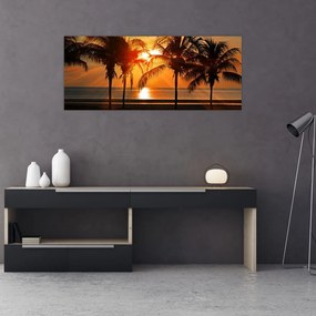 Tablou cu palmier în apus de soare (120x50 cm), în 40 de alte dimensiuni noi