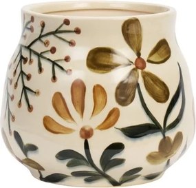 Ghiveci din ceramică stoneware pictat manual cu motive botanice folk, „Folk Pot"
