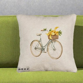 Perna Decorativa Bicicleta cu Cos de Lamai Mediteranean, 40x40 cm, Bej Canapea, Husa Detasabila, Perna Inclusa, BEKZ®