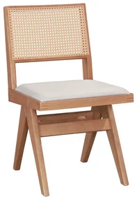 Scaun Bucataire/Dining Wilmor Lemn De Cauciuc Natur,Spatar Ratan, Sezut Tapiterie Textila Bej