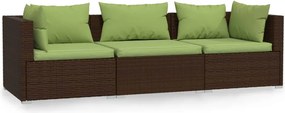 vidaXL Canapea de grădină cu 3 locuri, cu perne, maro, poliratan