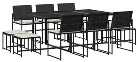 3295069 vidaXL Set mobilier de exterior cu perne, 11 piese, negru, poliratan