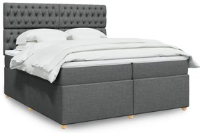 vidaXL Pat box spring cu saltea, gri închis, 200x200 cm, textil