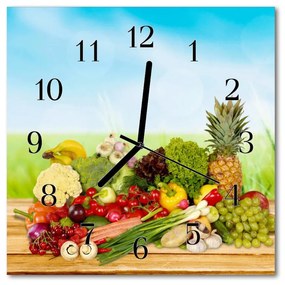 Ceas de perete din sticla pătrat Fructe legume Alimente și băuturi din fructe Multi-colorat