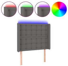 vidaXL Tăblie de pat cu LED, gri, 103x16x118/128 cm, piele ecologică