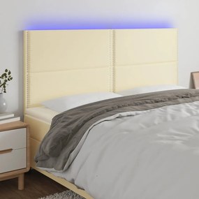Tablie de pat cu LED, crem, 163x16x118 128 cm, piele ecologica 1, Crem, 180 x 5 x 118 128 cm