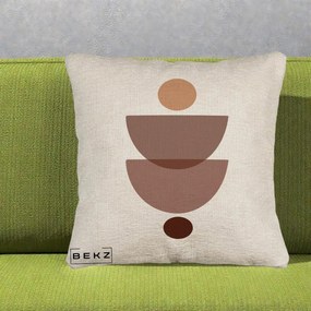 Perna Decorativa Geometric Boho Semicercuri Brun, 40x40 cm, Bej Canapea, Husa Detasabila, Perna Inclusa, BEKZ®