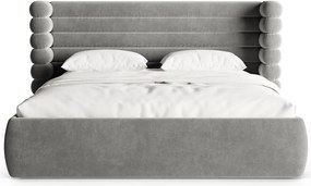 Pat matrimonial gri tapițat cu spațiu de depozitare cu somieră 160x200 cm Mount – Micadoni