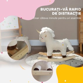 AIYAPLAY Cal Balansoar pentru Copii 2-4 Ani în Formă de Unicorn cu Sunete și Înveliș Moale, 63x33x56 cm, Alb | Aosom Romania
