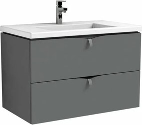 Set dulap baza suspendat gri cu 2 sertare Oristo Siena si lavoar din compozit Amelia 80 cm
