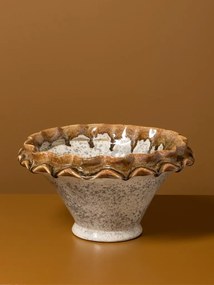 Bol pentru fructe din ceramică natur cu margini sculptate ondulat, maro, 18,5 × 33,5 cm, „Corola"