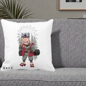 Perna Personalizata Naruto Jiraiya Sensei Chibi, 40x40 cm, Alba Mata, Husa Detasabila, Perna Inclusa, BEKZ®
