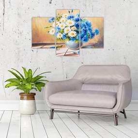 Tablou pictat cu vaza și flori (90x60 cm)