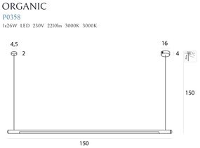 Lustra LED dimabila liniara, suspendata Organic 150cm, negru