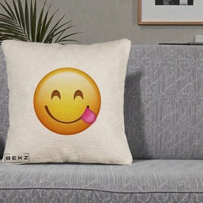 Perna Decorativa Emoji Limba Scoasa, 40x40 cm, Bej Canapea, Husa Detasabila, Perna Inclusa, BEKZ®