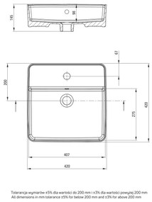 Deante CGS_6U4B - Lavoar pe blat cu orificiu SQUARE 42x42 cm ceramică/ alb