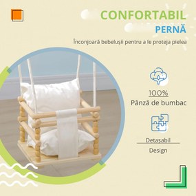 AIYAPLAY Leagăn pentru Copii din Lemn și Bumbac cu Frânghie Reglabilă, pentru Spații Interioare și Exterioare, 30x30x110-180 cm, Alb | Aosom Romania