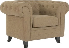 Fotoliu Chesterfield maro din piele ecologică, structură din lemn, stil clasic vintage, 110 x 81 x 76 cm, „Winston”