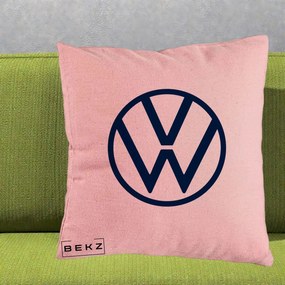 Perna Personalizata cu emblema Volkswagen, 40x40 cm, Roz, Husa Detasabila, Perna Inclusa, BEKZ®