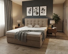 Pat tapițat tip boxspring DIRELIS TRINITY160x200 cm bej Saltea: Saltea cu arcuri Bonell