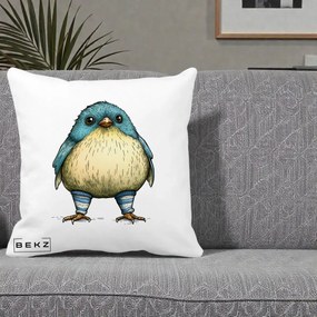 Perna Decorativa Pasare Albastra cu Sosete Albastre, 40x40 cm, Alba Mata, Husa Detasabila, Perna Inclusa, BEKZ®