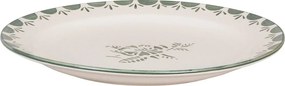 Farfurie din ceramică artizanală, natur, cu motiv floral pictat manual în verde și bordură decorativă, 26 cm, „Marion Flower"