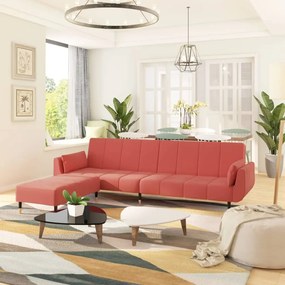 3081801 vidaXL Canapea extensibilă 2 loc.,taburet&2 perne,catifea,roz