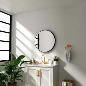 Oglinda cu iluminare si dezaburire Fluminia Aster cu afisare ora 70 cm finisaj negru mat