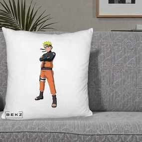 Perna Personalizata Naruto Uzumaki Portret Complet, 40x40 cm, Alb Pufos, Husa Detasabila, Perna Inclusa, BEKZ®