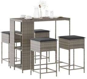 3261495 vidaXL Set mobilier bar de grădină, cu perne, 5 piese, gri, poliratan