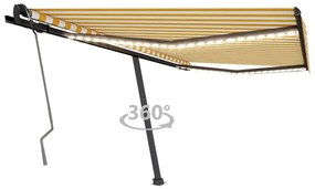 vidaXL Copertină retractabilă manual cu LED, galben și alb, 400x350 cm