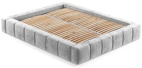 Pat matrimonial gri deschis tapițat cu spațiu de depozitare cu somieră 200x200 cm Aruba L – Maison de Rêve