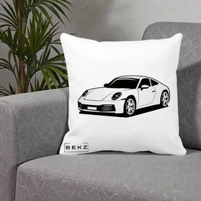 Perna Personalizata Porsche 911 Silueta, 40x40 cm, Alba Mata, Husa Detasabila, Perna Inclusa, BEKZ®