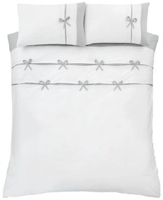 Lenjerie de pat Catherine Lansfield Milo Bow, 135 x 200 cm, alb - gri