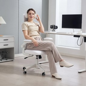 Vinsetto Scaun de birou din plasă cu spătar înalt tetieră reglabilă suport lombar 4D 62x64x120 cm Alb | Aosom Romania